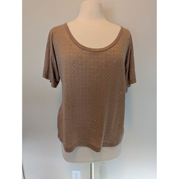 Wessex Short-Sleeve Sparkle Studded Top Brown Small Classic Minimalist - Picture 1 of 3